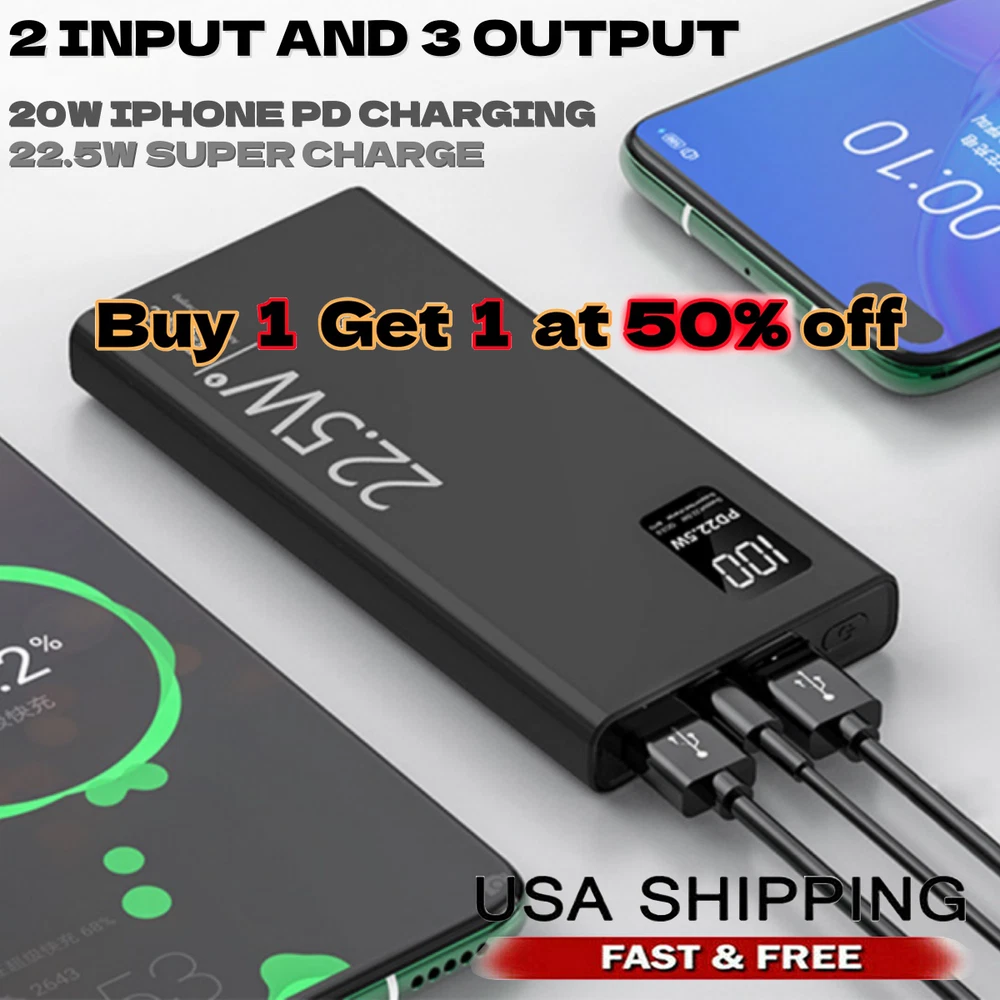 Power Bank 20000mAh 20W Charging Portable External Battery Backup For Cell Phone