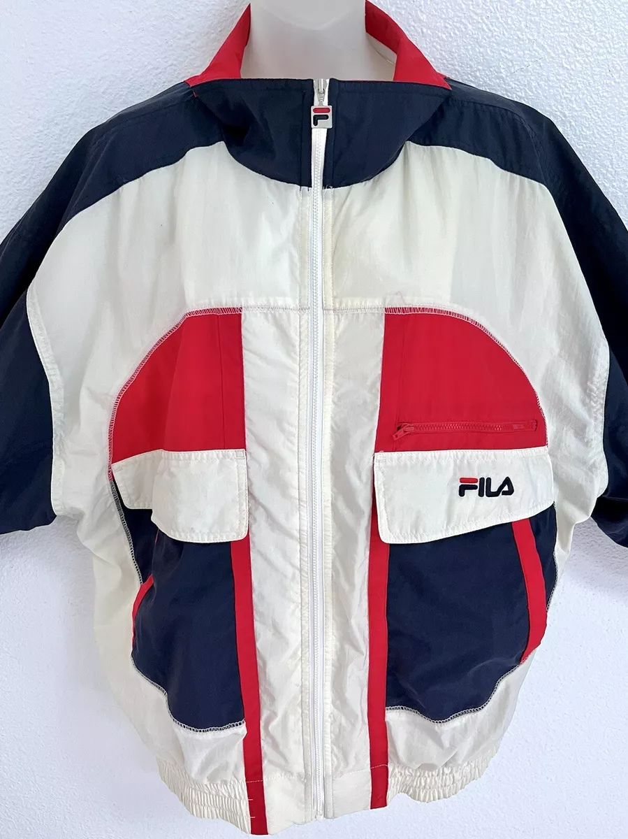 MENS FILA RED WHITE BLUE ZIPPER NYLON LOGO WINDBREAKER JACKET SZ MED