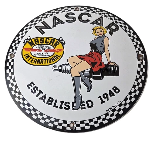 Vintage Nascar Sign - Spark Plug Pin Gas Pump Porcelain Sign