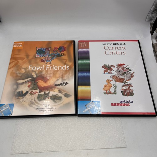 2 Bernina Artista FOWL FRIENDS & CURRENT CRITTERS #547 Embroidery Cards Complete