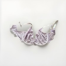 Lavender Lace Balconette Bra 38DD Sheer Ruffle Floral Underwired Nylon Elastane