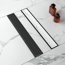 28-Inch Linear Shower Drain w/ Tile Insert Grate, SUS 304 Stainless Steel Black