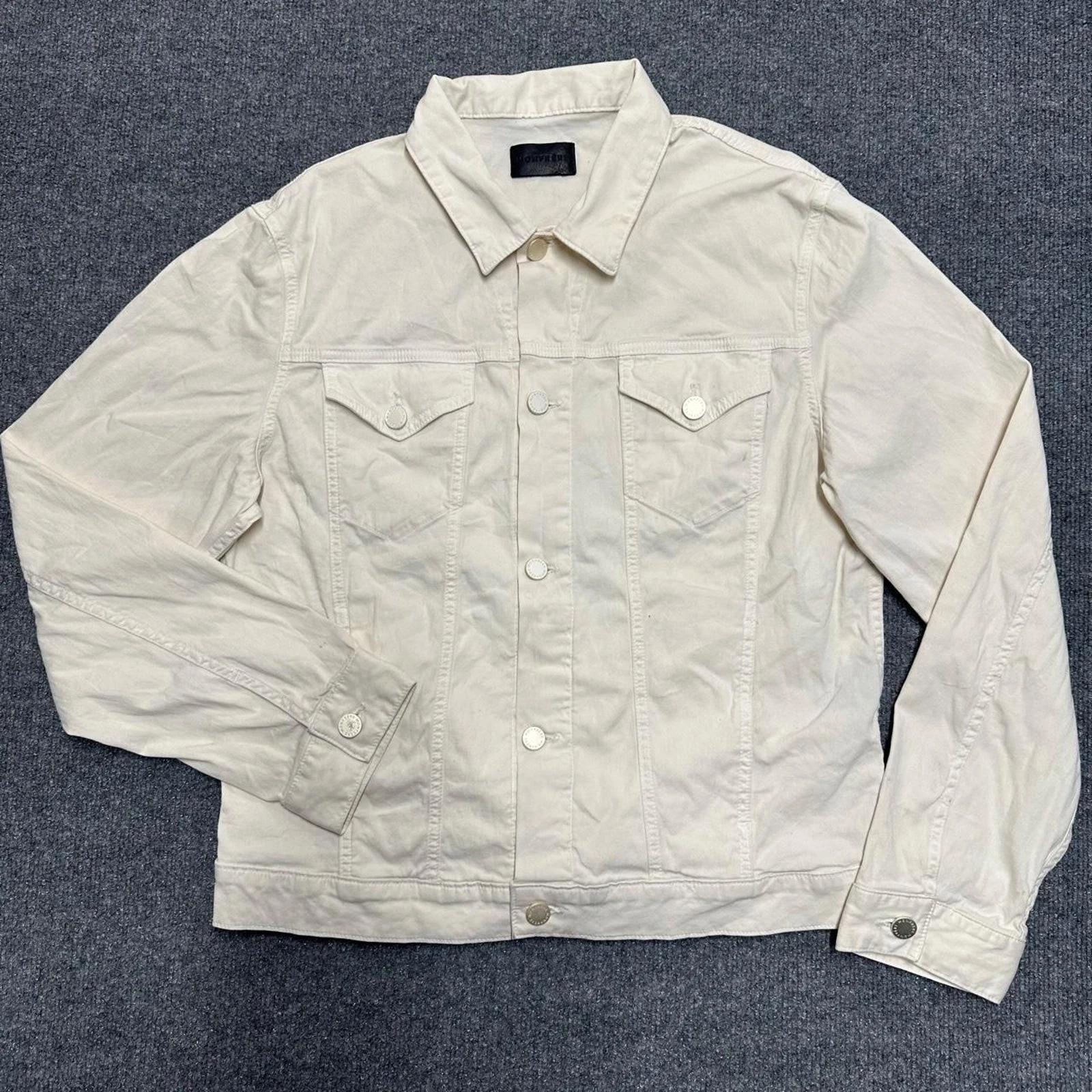 Monfrere Men’s Dean Jacket Vintage Blanc Linen Blend Twill Trucker Jacket - product detail image 1