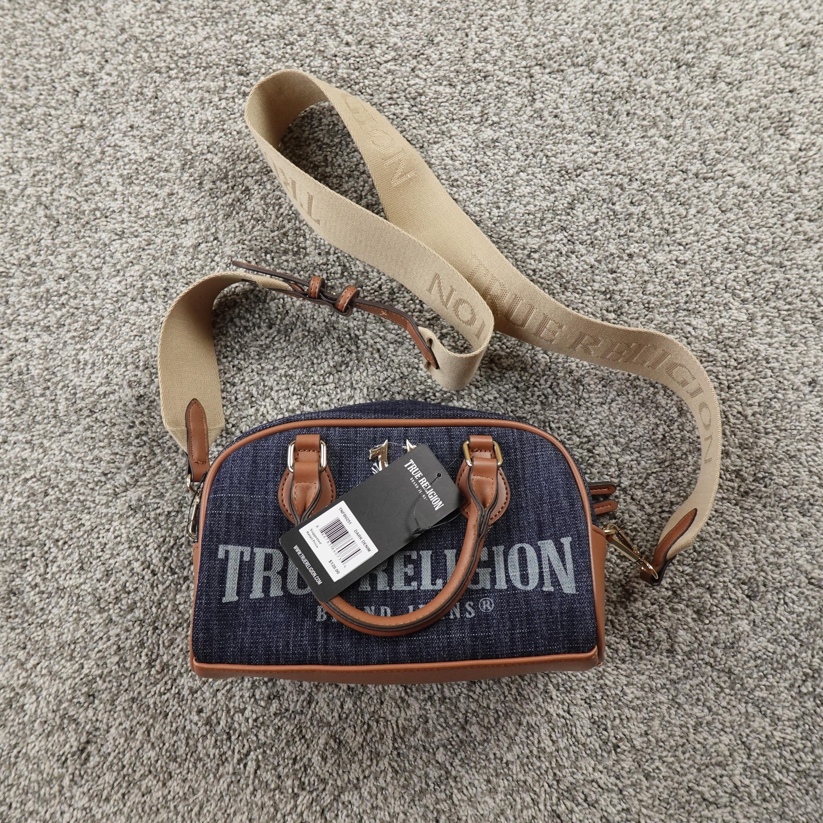 NEW True Religion Purse Womens Small Blue Denim Logo Crossbody Bag Mini Tote Bag