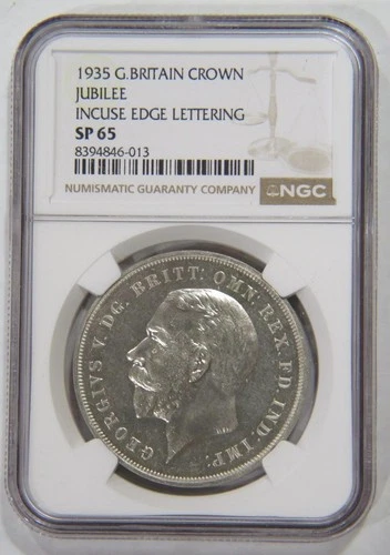 GREAT BRITAIN CROWN 1935 NGC GRADED SP65 KING GEORGE V SILVER WORLD COIN 🌈⭐🌈