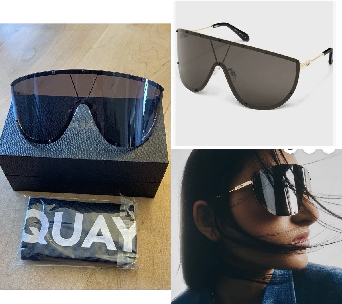 QUAY Sunglasses ON SET gold Black New In Box | eBay