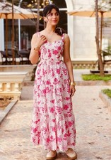 ZARA NEW WOMAN STRAPPY FLORAL PRINTED CUT OUT MIDI DRESS PINK WHITE 3969/221 S