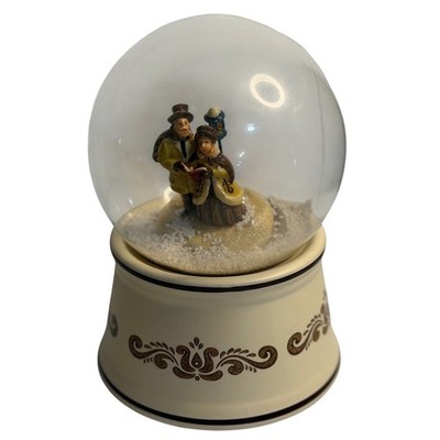 VTG Pfaltzgraff Village Snow Globe Tan Brown Musical Carolers Christmas Decor