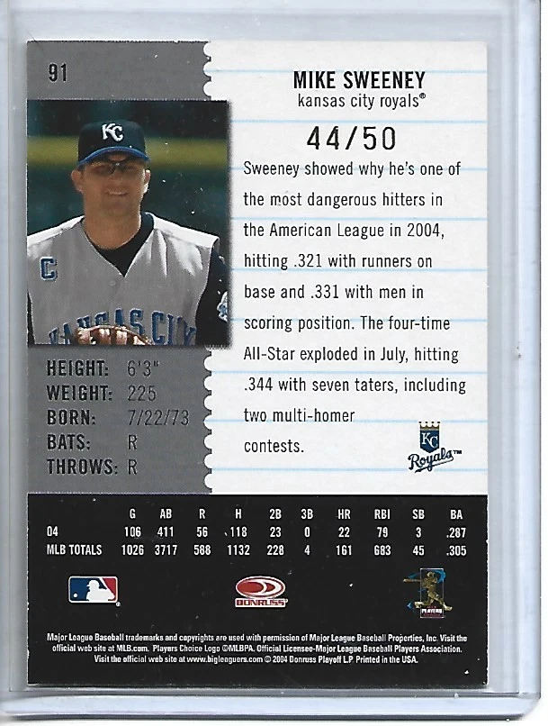 Mike Sweeney 2005 Leaf Century Post Marks Gold #91 (44/50) Kansas City Royals Foto 2 de 2