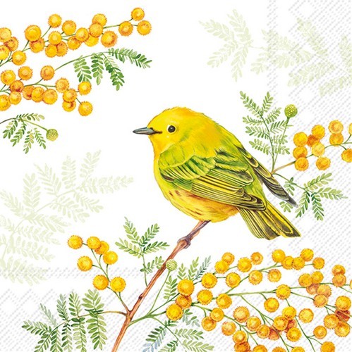 20 Servietten Joy Of Spring Vogel Tiere BlüTen FrüHling Gelb GrüN Deko 33X33Cm-image