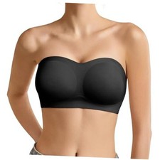 Strapless Bra for Women Bandeau Bras Wireless Seamless Padded Tube Large Black