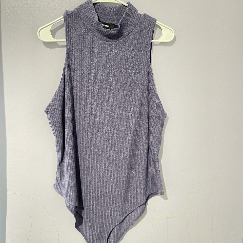Forever 21 Grey/Blue Ribbed Mock Neck Sleeveless Top | Womens Size 2X