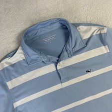 Vineyard Vines Polo Shirt Mens L Blue Striped Short Sleeve Golf Performance