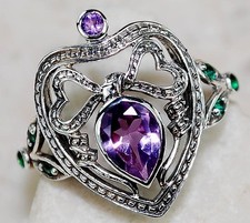 1CT Natural Amethyst  Emerald 925 Sterling Silver Art Deco Ring Sz 6,7,8 US6