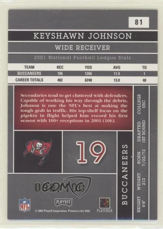 2002 Playoff Absolute Memorabilia Spectrum /100 Keyshawn Johnson #81 - Image 2 of 2