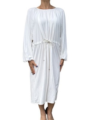 Mimu Maxi White Drawstring Midi Dress Modest Minimalist Oversized Capsule Medium