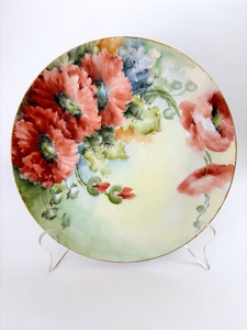 Antique Austrian Porcelain Hand Painted Orange Poppy Display Plate ~ 8 3/4"