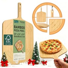 Bamboo Pizza Peel with Size Markings   10  , 12  , 14 inch Wood Pizza Paddle