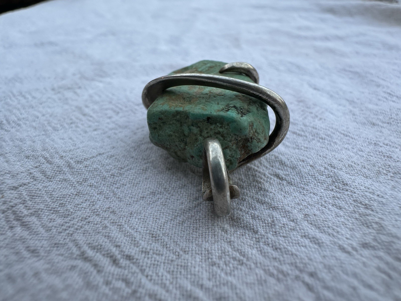 Unique Large Green Turquoise Stone & Sterling Sil… - image 10