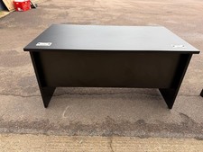 Black Office Desk w/ Cable Ports, Modesty Panel Free Standing Workstation 140 cm