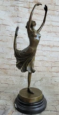 Large Signed Art Deco Tall Ballerina Dancer by Collet Bronze Sculpture Artwork