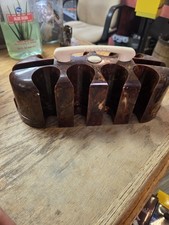 Vintage Bakelite Catalin Poker Chip Card Deck Caddy Holder Brown Swirl 1930's