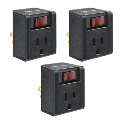 [UL Listed]  Grounded Single Port Power Adapter with On/Off Switch, 3 Prong Elec