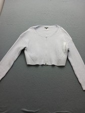 Wild Fable Women XL Cardigan White Viscose Ribbed Long Sleeve Zip Crop Top Work