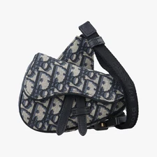 Christian Dior Saddle Bag, Navy x Gray Jacquard Shoulder Bag