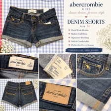 Abercrombie Kids Denim Shorts Size 14 Dark Wash Rolled Cuff Y2K Style Teen Jean