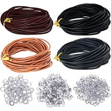 Round Leather Cord for Jewelry Making Kit, 4 Pcs 24 Meters 2 mm Wide Leather