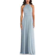 After Six Maxi Dress Halter Style Backless High Neck Chiffon Light Blue 14 NWOT