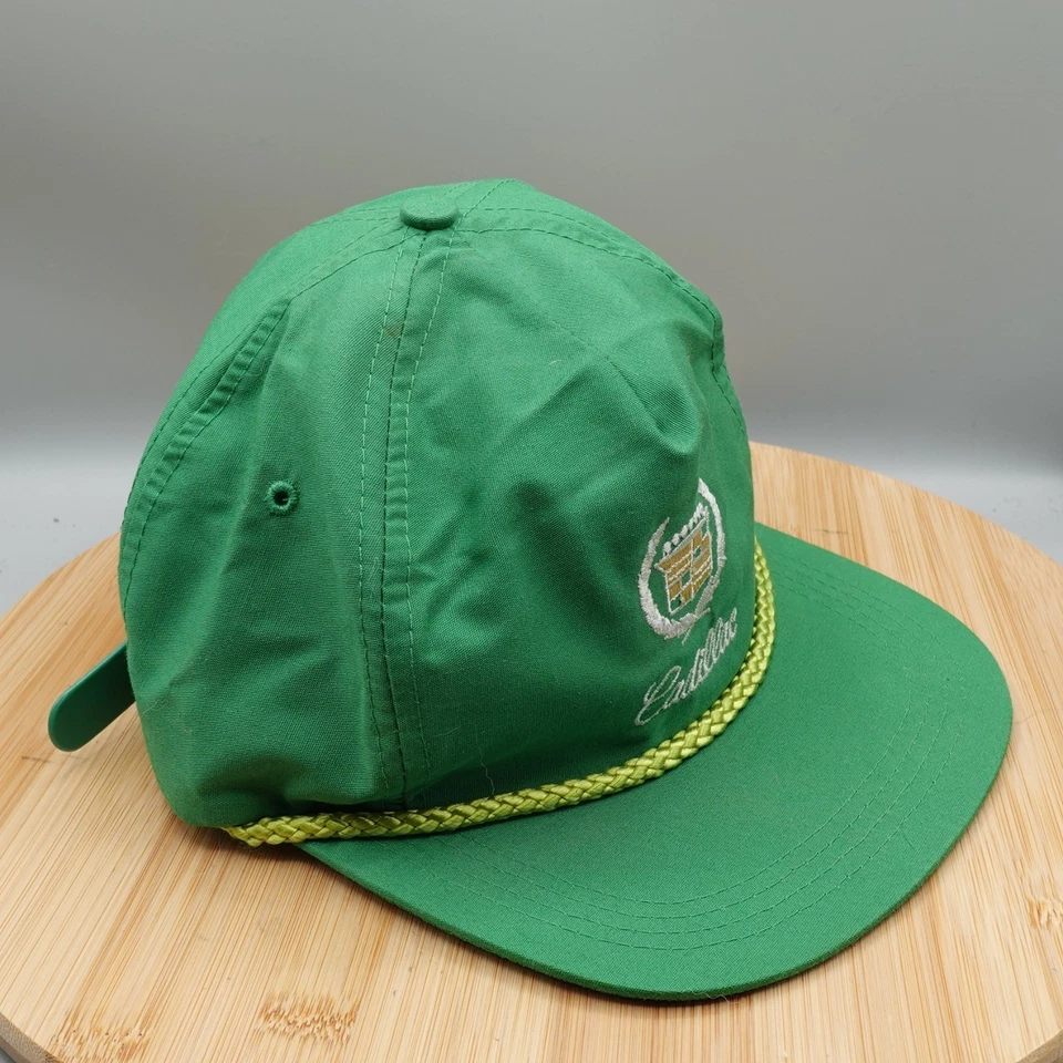 Sombrero Cadillac vintage años 80 cuerda logotipo bordado ajustable defecto verde Foto 3 de 4