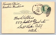 1943 Wolfe Montana Reply Card Postcard Martha Washington Stamp Handwritten