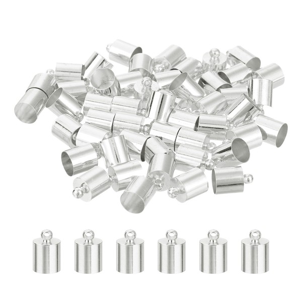 50Stk Endkappen FüR Lederkordeln,8Mm Ad,SäUlenfass-Abschlusskappen,Silberfarben-image