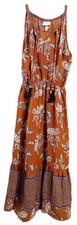 Knox Rose Small Orange Floral Sleeveless Dress Boho Paisley 100% Poly 44"L EUC