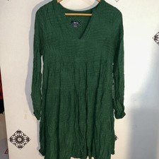 Maeve by Anthropologie Women's Green Long Sleeve Tiered Tunic Dress Size S