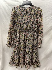 LOFT Petites SP Floral Ruffle A-Line Dress Long Sleeve Black Pink Gold Yellow