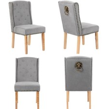 Image of Velvet Dining Chairs Set of 4 , Button Detail, Stud Detail Lion head knocker,