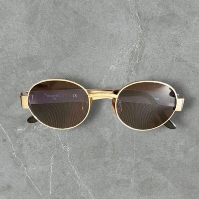 Chanel Vintage Oval Sunglasses 06933 45002 Gold Frame Brown Lens