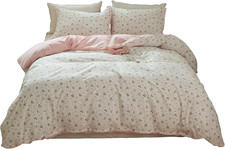 Girl Floral Duvet Cover Twin Pink White Flower Print Bedding Sets Garden Style F