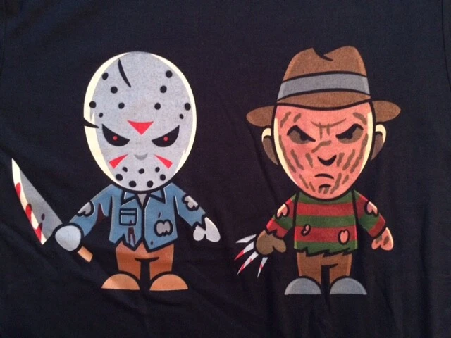 Freddy Krueger and Jason Voorhees Animated Cartoon Black T-shirt NEW  Licensed | eBay