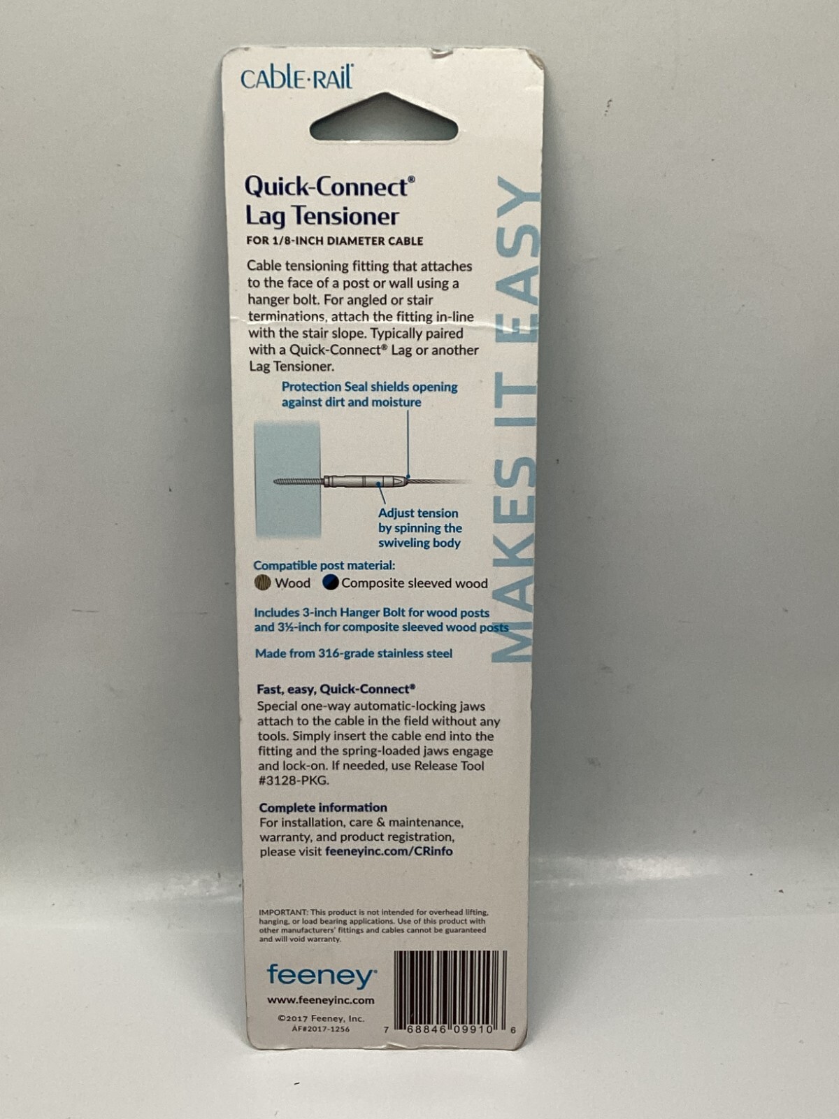 (QTY 1) Feeney 9910DLPKG CableRail Quick Connect Lag Tensioner 1/8