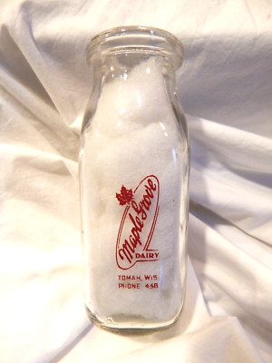 Maple Grove Dairy  Square Pyroglazed Half Pint Milk Bottle - Tomah, Wis. Wi.