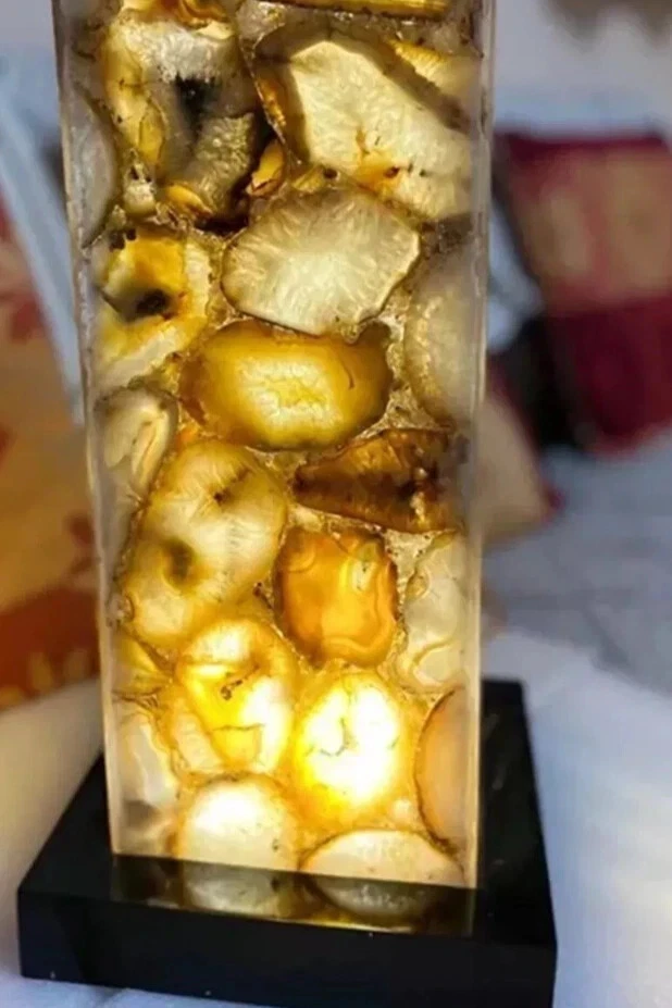 Lámpara de Piedra Geoda Ágata Amarilla 6"x6"x9", Regalos de Navidad Decoración Dormitorio Decoración Lámpara Foto 4 de 4