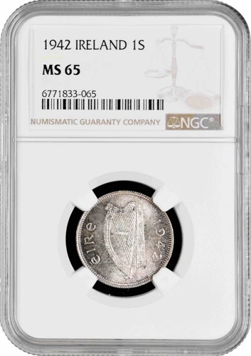 Ireland 1 shilling 1942, NGC MS65, "Republic of Ireland (1939 - 1969)" silver