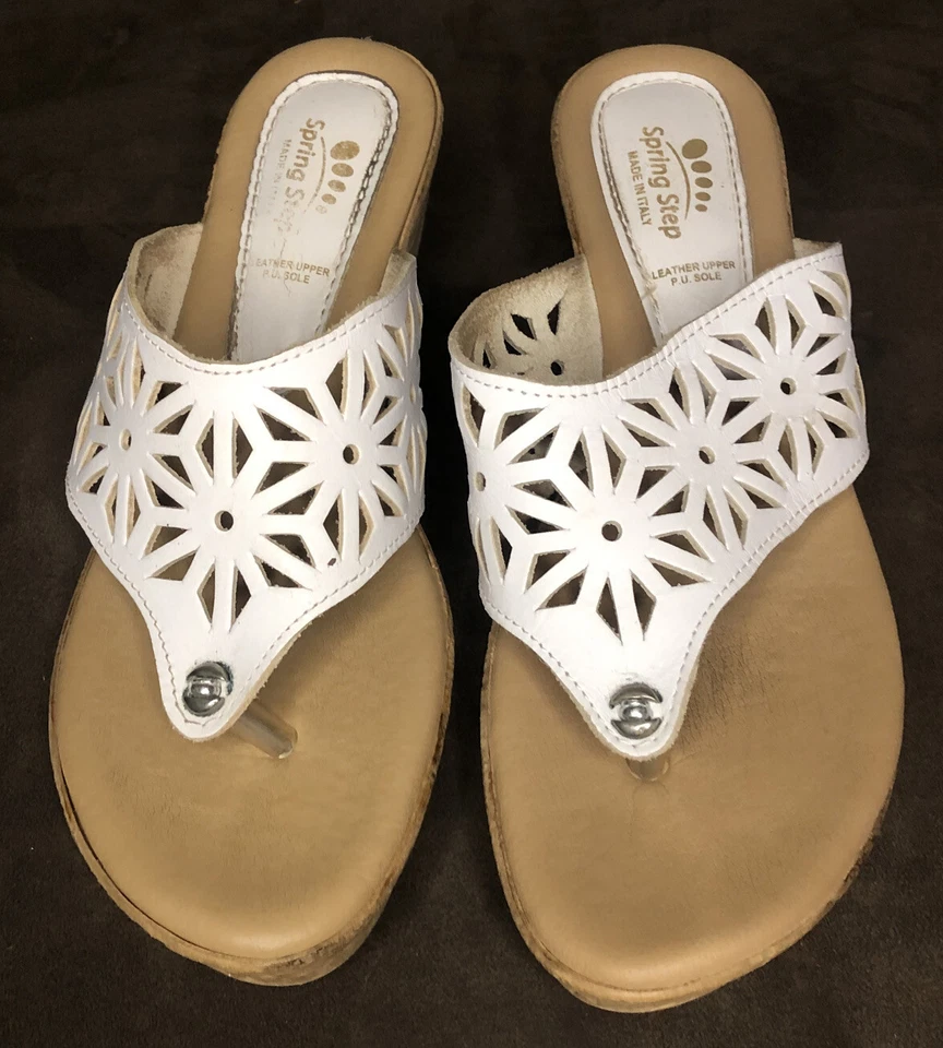 SPRING STEP Italy Flirtatious Flip Flop Wedge SANDALS Shoes White Heel Size 7.5 - Image 3 of 4