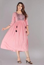 Women's Rayon Hand Block Ankle length Anarkali Casual Wear Kurta For Women's