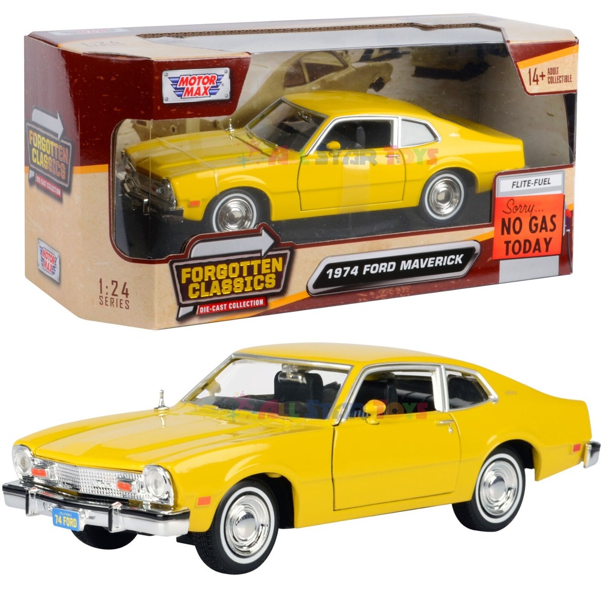 1974 FORD MAVERICK YELLOW 1/24 DIECAST MODEL CAR BY MOTORMAX 73326
