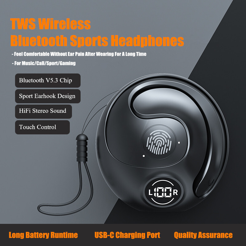 Bluetooth 5.3 TWS Wireless Earbuds With Ear Hook - Stereo, Waterproof, Noise Cancelling, 1000mAh Case